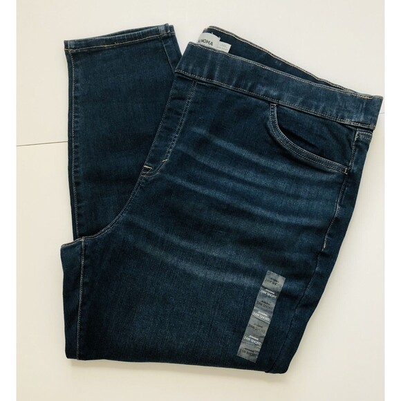 SONOMA WOMENS JEGGING 24W SHORT DEMIN ELASTIC WAIST PULL ON HIGH RISE POCKETS - Picture 3 of 12